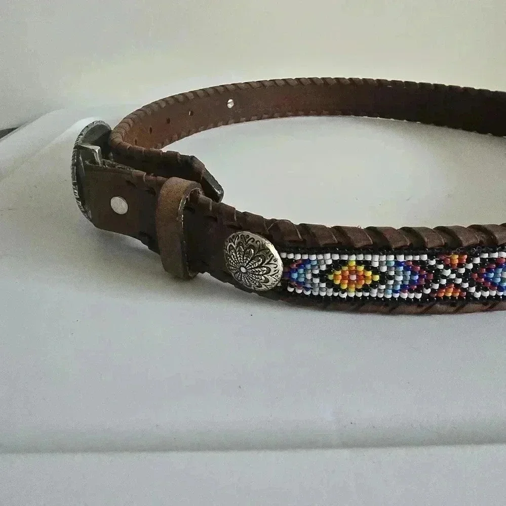 San Juan Creek Size 30 K ( Unisex) Girls Brown Leather Beaded Western Belt